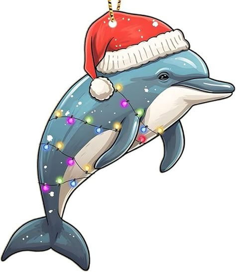 Amazon.com: Dolphin Ornament for Christmas Tree Decorations - Dolphin with Santa Hat Hanging Ornament - Marine Life Decorative Gifts - 2 Side Printed Wooden Ornament : Home & Kitchen Dolphin Ornament, Dolphin Christmas, Hawaiian Designs, Beach Ornaments, Ornament Ideas, Beach Christmas, Christmas Wood Crafts, Wooden Ornament, Christmas 2022