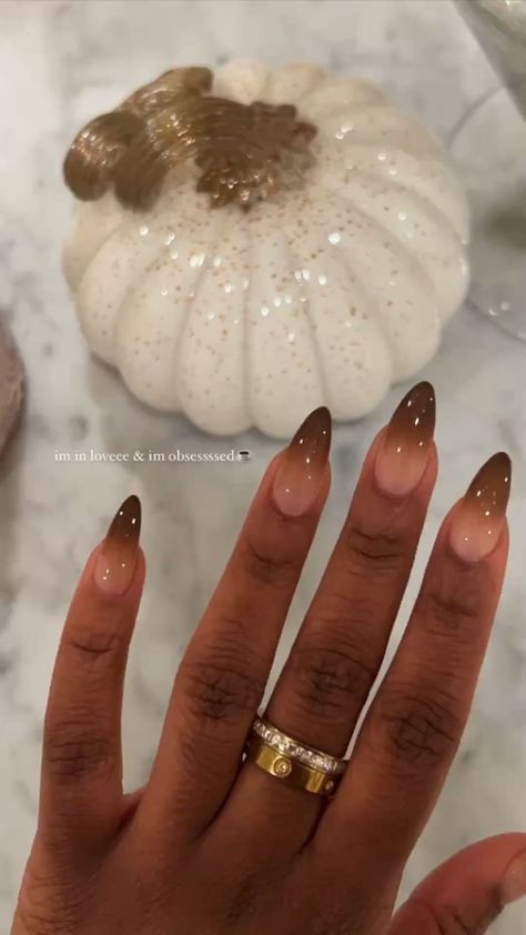 Oval Nails Dark Colors, Oval Nails Brown, Dark Brown Almond Nails, Brown Oval Nails, Brown Ombre Nails, Fly Nails, Almond Gel Nails, Classy Acrylic, Brown Acrylic Nails