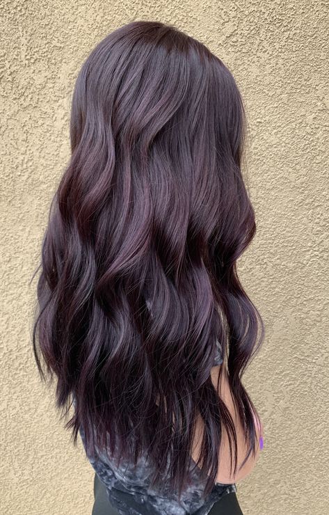 Violet Brown Hair Color Brunettes, Villain Era Hair Color, Violet Chocolate Brown Hair, Dark Chocolate Violet Hair, Darker Purple Hair, Dark Brown Purple Tint Hair, Dark Plum Balayage, Brown Hair Violet Undertone, Purple Tint Hair Brown