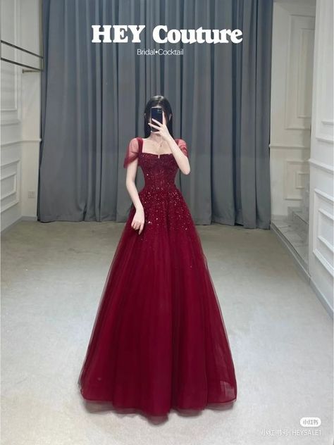 red ball gown dress/comfortable dress/ prrety dress #red ball gown dress Wine Red Debut Gown, Red Ball Gown Dress, Red Fairy Dress, Hey Couture, Enchanted Forest Dress, Dark Red Gown, Cold Husband, Vestidos Color Vino, Maroon Prom Dress