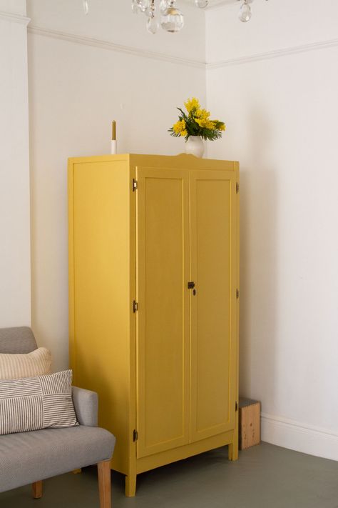 apartment progress: yellow. – Reading My Tea Leaves – Slow, simple, sustainable living. Simple Sustainable Living, Yellow Furniture Paint, Yellow Furniture Living Room, Yellow Armoire, Yellow Cupboards, Yellow Painted Furniture, Erin Boyle, Reading My Tea Leaves, Yellow Cabinets