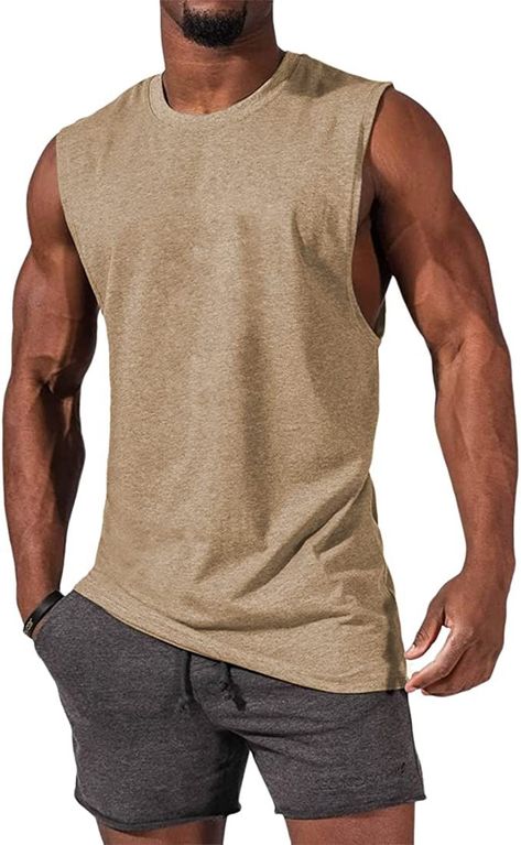 ZIWOCH Men's Sleeveless Tank Tops Crewneck Solid Loose Fit Shirt Bodybuilding Tank Top, Tank Top Gym, Cut Off Shirt, Fitness Tank Top, Sleeveless Shirts, Loose Fit Shirts, Gym Tank Tops, Cotton Vest, Men's Muscle