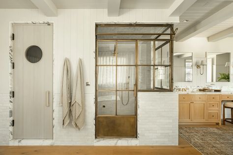 Amber Lewis Shares Her Tips for Designing a Luxe Shower | domino Antique Bathroom, Build Inspiration, Primary Bath, Amber Lewis, Primary Bathroom, Transom Windows, Built In Furniture, Bathroom Goals, Amber Interiors