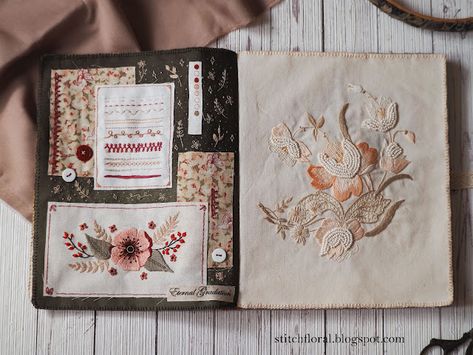 My second embroidery journal is complete! - Stitch Floral Sample Stitch Book, Embroidery Journals, Journal Embroidery, Embroidered Things, Embroidery Journal, Stitch Journal, Sewing Journal, Field Journal, Fabric Books