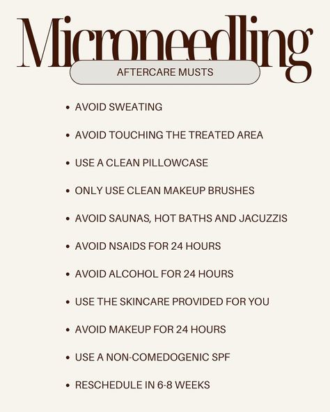 Everything you need to know post-microneedling! Aftercare is so important to achieve great results and are crucial to avoid breakouts and infections. Please follow aftercare instructions carefully always! I’ve also added a short FAQ of questions I get often about microneedling/prp. If you have any more questions or are looking to book a session, DM me or use the link in my bio to book. - #prp #microneedling #microneedlingtreatment #vampirefacialprp #microneedlingaftercare #medspa #holistic ... Microneedling Promotion, Microneedling Aftercare, Microneedling Aesthetic, Esthetician Goals, Spa Marketing Ideas, Botox Business, Prp Microneedling, Microneedling With Prp, Dermapen Microneedling