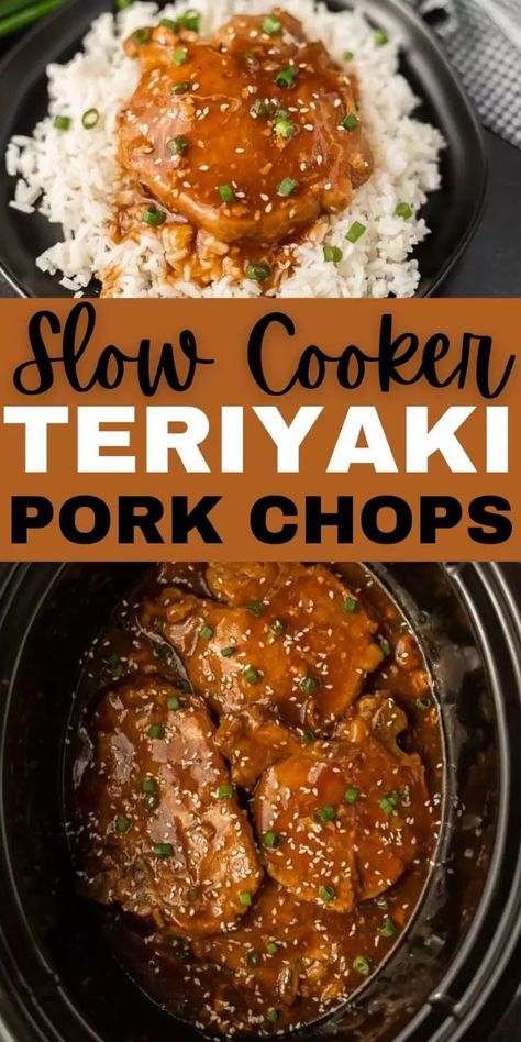 Crockpot teriyaki pork chops recipe is simple and delicious! Teriyaki pork chops with pineapple make an amazing meal. It is a family favorite. You are going to live this easy 5 ingredient crock pot recipe. #eatingonadime #crockpotrecipes #slowcookerrecipes #porkrecipes Porkchops Crockpot, Crockpot Teriyaki, Slow Cooker Pork Chops Recipes, Teriyaki Pork Chops, Easiest Meals, Boneless Pork Chop Recipes, Pork Crockpot Recipes, Pork Chop Recipes Crockpot, Teriyaki Pork