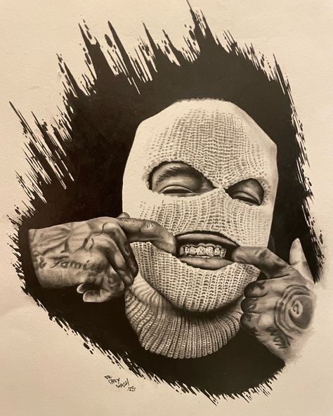 Skee mask thug drawing Sidhu Moosewala Drawing, Ski Mask Drawing, Thug Drawings, Bulls Tattoo, Ski Mask Tattoo, Japanese Snake, Hahaha Joker, Japanese Snake Tattoo, Thug Girl