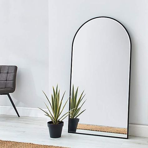 Apartment Arch Leaner Mirror 150x80cm Black | Dunelm Black Floor Mirror, Long Mirror, Full Length Floor Mirror, Floor Standing Mirror, Freestanding Mirrors, Leaner Mirror, Mirror Ideas, Floor Mirrors, Arch Mirror