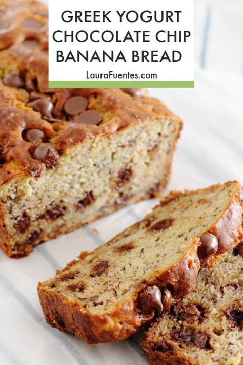 Bread Made With Greek Yogurt, Greek Yogurt Banana Bread, Yogurt Banana Bread, Chocolate Chip Banana Bread Recipe, Recipes Using Bananas, Banana Bread Ingredients, Chocolate Chip Bread, Breakfast Ingredients, Preppy Kitchen