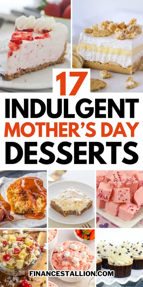 Mothers Day desserts to celebrate her. Explore elegant Mother's Day dessert recipes like Mothers Day cupcakes Mothers Day cake ideas. Treat her to decadent Mother's Day chocolate treats or surprise her with homemade Mother's Day cookies. Whether you're looking for easy Mother's Day desserts like no-bake options or special Mother's Day brunch desserts, our collection has it all. From Mother's Day fruit tarts to Mother's Day pastries, make this day as sweet as she is with a dessert from the heart. Mother’s Day Desserts Chocolate, Pretty Mother’s Day Desserts, Mother Day Desserts, Easy Mother’s Day Deserts, Mother's Day Treats Desserts, Easy Dessert For Mother’s Day, Cute Mother’s Day Deserts, Desserts For Mother’s Day, Healthy Mother’s Day Dessert