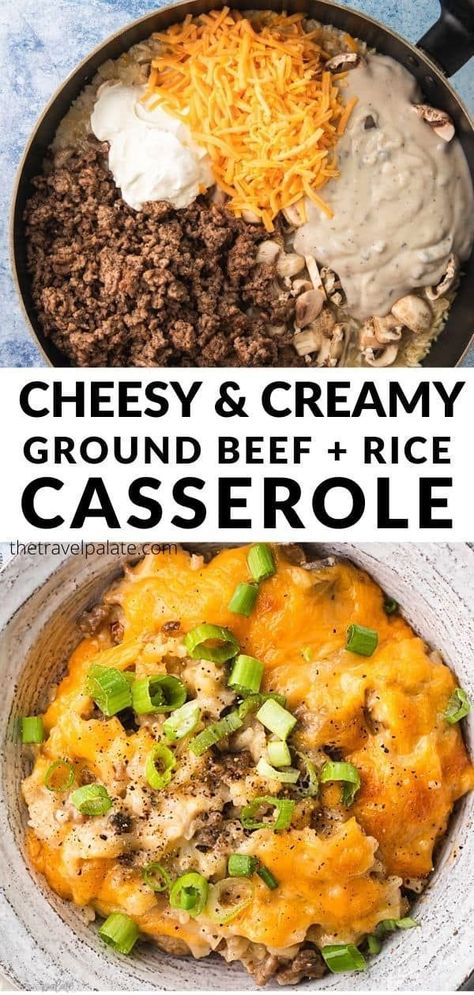 Cheesy Beef Skillet, Ground Beef Recipes For Dinner Easy Fast, Ground Beef Rice Casserole, Beef Rice Casserole, Seasoning Rice, Ground Beef And Rice Casserole, Creamy Ground Beef, Cheesy Ground Beef And Rice, Beef And Rice Casserole