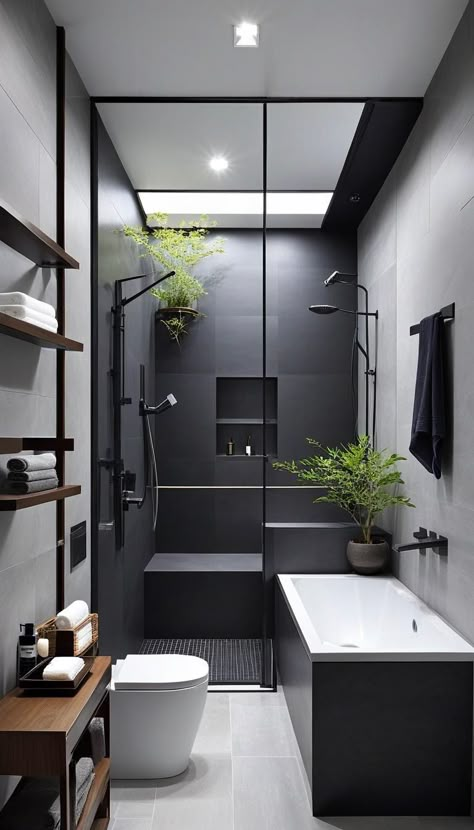 Bathroom Inspo Interior Design, Japanese Bathroom Design, Japanese Style Bathroom, Bathroom Design Black, Black White Bathrooms, Black And White Bathroom, Bathroom Redesign, Toilet Design, Style Bathroom