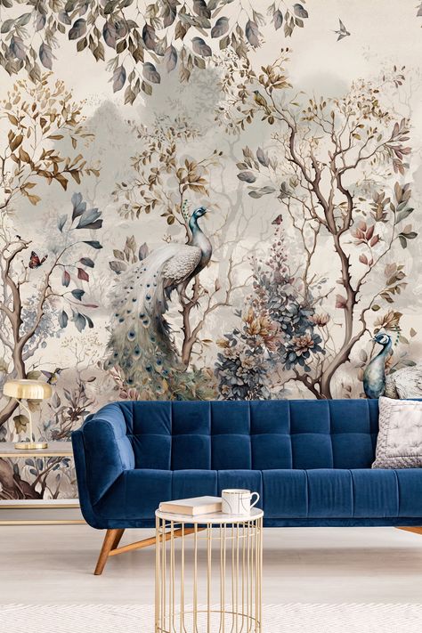 Commodity: Custom landscape Custom sizes are available. If you are interested in any of those patterns, please send us message. We are here at your disposal. (www.chinoiseriedecor.com) Wallpaper Peacock, Textures Murales, Peacock Wallpaper, Tree Wall Murals, Chinoiserie Wallpaper, Inspire Me Home Decor, Wallpaper Accent Wall, Art Deco Wallpaper, Wallpaper Peel And Stick