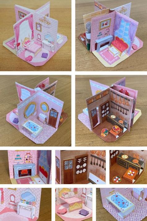 Pop Up Book Doll House, Paper Pop Up House, Doll House Paper Craft, Pop Up House Template, Paper Dolls Room, Pop Up Paper House, Doll Paper House, Paper Doll Room, Pop Up Doll House