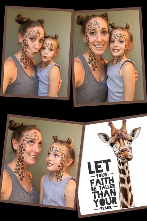 Giraffe Face Paint Easy, Giraffe Halloween Makeup, Giraffe Costume Diy, Mommy Daughter Halloween, Giraffe Face Paint, Giraffe Halloween Costume, Giraffe Make Up, Diy Face Paint, Lion King Costume