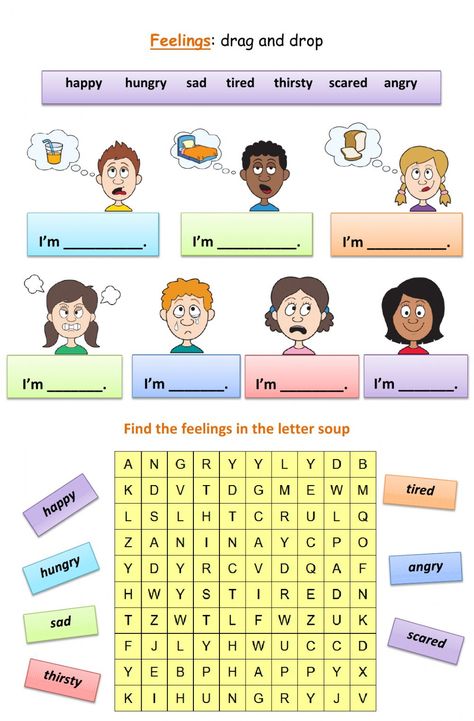 Worksheets About Feelings, English Worksheets For Beginners, Feeling Worksheet For Kindergarten, Feelings Worksheet Kindergarten, Am Is Are Worksheets For Kids, Feelings Worksheet Preschool, Emotion Worksheets For Kids, I Feel Worksheet, Emotional Worksheet