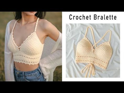 Easy Crochet Bralette Tutorial | Crochet Crop Top | Chenda DIY - YouTube Crochet Cup Tutorial, Crochet Top With Cups, Crochet Bra Cup Pattern Free, Top Crochet Pattern Free, Crochet Bralette Pattern Free, Easy Crochet Bralette, Crochet Bra Top Pattern, Crochet Bra Cup, Chenda Diy