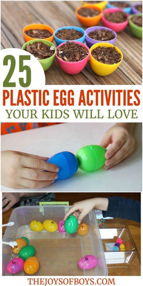 Plastic egg activities Plastic Egg Activities, Egg Activities, Craft For Easter, Easter Craft For Kids, Eggs And Soldiers, Preschool Craft, Relay Races, Plastic Easter Eggs, Easy Easter Crafts