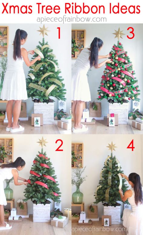 How To Decorate Real Christmas Tree, Christmas Tree Cluster Ideas, Vintage Christmas Tree Ideas With Colored Lights, Different Ways To Use Ribbon On Christmas Tree, Decorating A Christmas Tree Step By Step, How To Decorate A Pencil Tree Christmas, Christmas Tree Decor On A Budget, How To Decorate Xmas Tree, Ideas To Decorate Christmas Tree