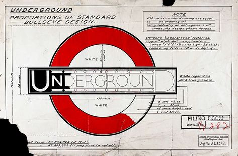 Edward Johnston - drawings for London Underground logo - 1920 Underground Sign, Gill Sans, London Transport Museum, London Tube, Logo Type, U Bahn, London Transport, The Underground, Old London