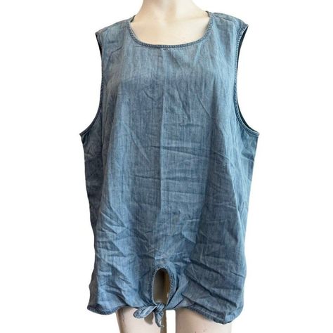 Style & Co Ladies 3x Tunic Chambray Blouse Blue Sleeveless Long Top Ties Nwt *Underarm To Underarm, 27" X 2 Is 54" Chest *Top To Bottom, 28" *3x *Style & Co *Nwt Msrp, $56.50 Tops Style, Sleeveless Tunic, Blue Blouse, Long Tops, Women's Style, Chambray, Top Styles, Button Down Shirt, Women Shopping