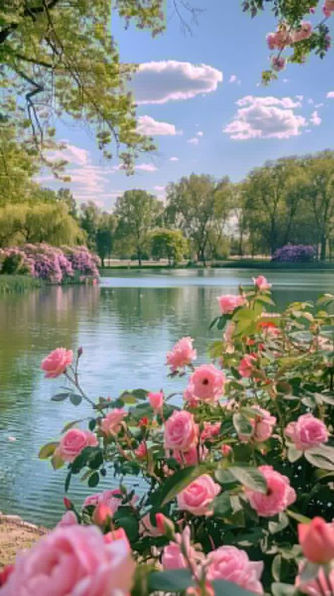 Pink View Nature, View Wallpaper Nature, Flower Landscape Wallpaper, Bright Flower Background, Bright Flower Wallpaper, Pink Nature Wallpaper, Pink Wallpaper Nature, Beautiful Spring Scenery, Bright Colors Aesthetic