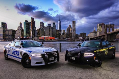 New York, NYPD and New York State Police Dodge Chargers in New York City. Cop Aesthetic, Nypd Vehicles, Police Wallpaper, Police Truck, Dodge Chargers, California Highway Patrol, Police Patrol, Dodge Charger Srt, New York Police