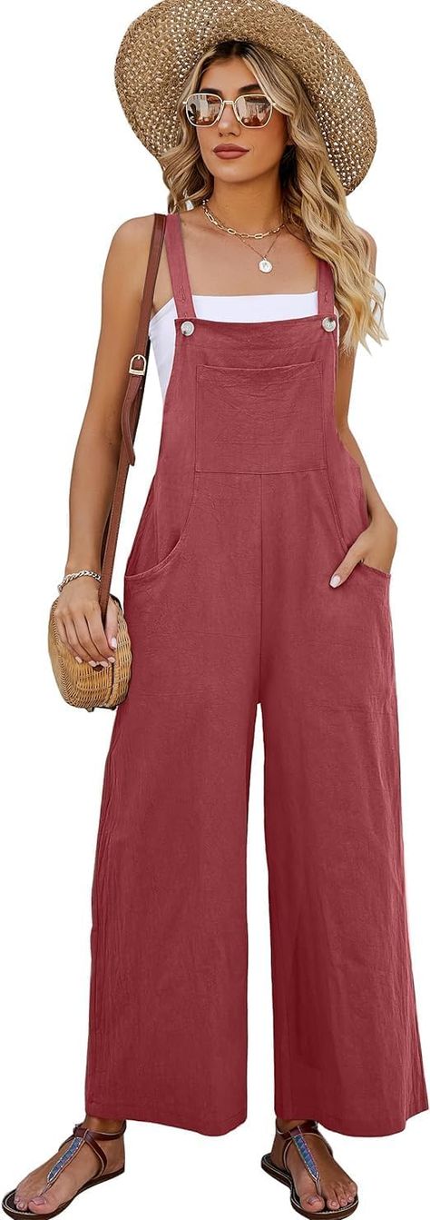 PRICES MAY VARY. XS=US2-4, S=US6-8, M=US10, L=US12, XL=US14-16, 2XL=US18-20, 3XL=US22. Cotton overalls women, high-quality cotton and linen made of light, soft, breathable, overalls women, super cute and comfortable. Features: Casual baggy cotton linen overalls jumpers bib pants for women, loose fit, adjustable shoulder straps, three button holes, designed to be fastened to the top with internal and external buckles. Design: Womens fashion baggy overalls, square neckline, one breast pocket and t Casual Summer Rompers, Baggy Fashion, Loose Fit Jumpsuit, Loose Romper, Wide Leg Jumpsuits, Overalls Casual, Linen Overalls, Womens Jumpsuits Casual, Jumpsuit Casual