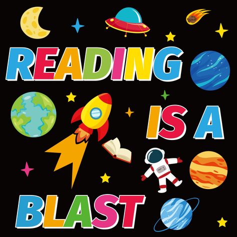 PRICES MAY VARY. Package Includes: You will receive 215pcs space theme educational “reading is a blast” bulletin board set posters includes over 190pcs galaxy reading bulletin board cutouts and enough adhesive dots. This outer space reading corner bulletin board decoration set is a must-have to remind students read books in the classroom. Rich in Content: Our outer space theme"reading is a blast" positive posters feature a rich and informative design that helps to foster curiosity, positive atti Reading Corner Space Theme, Reading Posters For Classroom, Space Classroom Theme, Informative Design, Space Bulletin Boards, Positive Posters, Space Theme Classroom, Posters For Classroom, Bullentin Boards