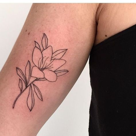 Azalea Flower Tattoo Simple, Azalea Tattoo, Bestie Tats, Azalea Flower, Pink Azaleas, Sternum Tattoo, Line Art Tattoos, Line Work Tattoo, Tattoo Cover-up