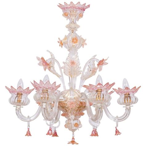 Floral Murano Glass Chandelier Pink and Gold Vintage Murano Gallery, Italy | From a unique collection of antique and modern Chandeliers and Pendants at https://www.1stdibs.com/furniture/lighting/chandeliers-pendant-lights/. Chandelier Pink, Red Chandelier, Blown Glass Chandelier, Loft Ideas, Italy Venice, Murano Chandelier, Chrome Chandeliers, Dance Outfit, Floral Decorations