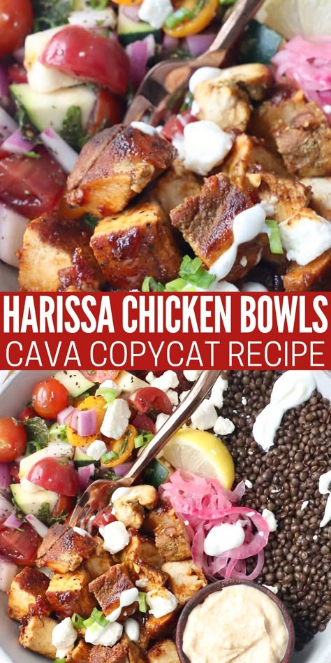 Cava Bowl Recipe Lemon Chicken, Sauces For Meal Prep, Cava Bowl Meal Prep, Harissa Honey Chicken Bowl, Cava Lemon Chicken Bowl Copycat, Cava Harrisa Chicken, Instant Pot Harissa Chicken, Spicy Mediterranean Chicken, Harissa Avocado Bowl Cava