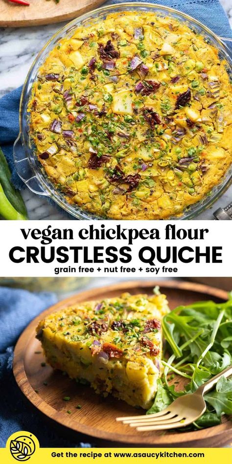 Vegan Recipes With Chickpea Flour, Vegan Gluten Free Quiche, Chickpea Flour Recipes Vegan, Chickpea Flour Eggs, Vegan Crustless Quiche, Vegan Pea Recipes, Vegan Beans Recipes, Eggless Quiche Recipes, Vegan Gluten Free Dinner Recipes