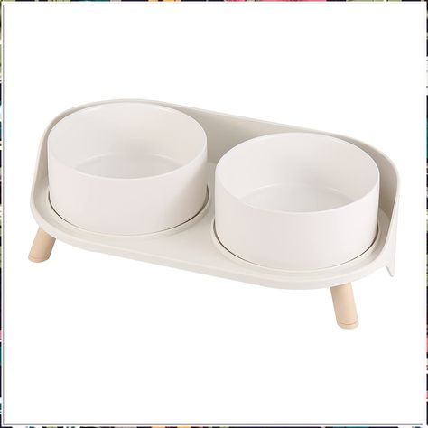 Elevated Dog Food Water Bowl - Raised Dog Bowls with Stand Non Skid - Double Dog Feeding Bowl Set with Splash Proof Guard - C Puppy Food Bowl, Cute Dog Bowls, Dog Feeding Bowls, Pet Dish, Cute Dog Toys, Raised Dog Bowls, Elevated Dog Bowls, Puppy Bowls, Ceramic Dog Bowl