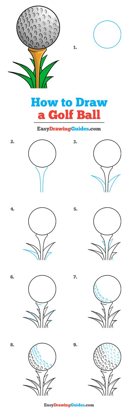 How to Draw a Golf Ball - Really Easy Drawing Tutorial Watercolor Golf Ball, How To Draw A Golf Club, Golf Doodles Easy, Golf Watercolor Painting Easy, Golf Drawing Art, How To Draw A Golf Ball, Golf Chalkboard Art, Golf Art Drawing, Watercolor Golf Art