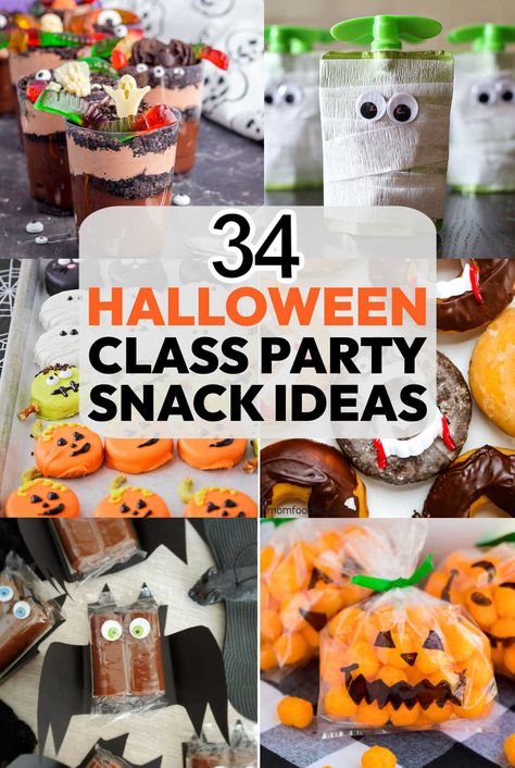 Halloween Baking For Preschool, Classroom Halloween Party Food List, Halloween Treats Ideas Healthy, Monster Themed Snacks, Halloween Treats Class Party, Halloween Treat For Party, Halloween Class Party Treat Ideas, Halloween Treat Activities For Kids, Halloween Snack For School Party