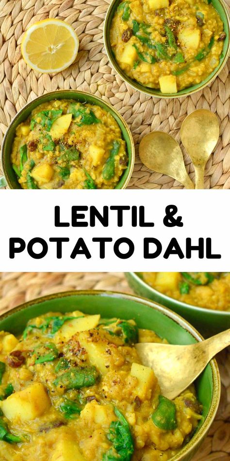 Lentil And Potato, Spinach Potato, Lentil Dahl, Easy Vegan Dinner, Tasty Vegetarian Recipes, Lentil Recipes, Dinner Healthy, Indian Food Recipes Vegetarian, Vegan Cooking