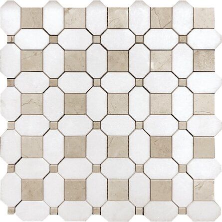 Octagon Dot Tile Bathroom, Octagon And Dot Tile Bathroom, Apollo Tile, Crema Marfil Marble, Marble Mosaic Floor, Backsplash Designs, Marble Mosaic Tiles, Mosaic Flooring, Marble Mosaic