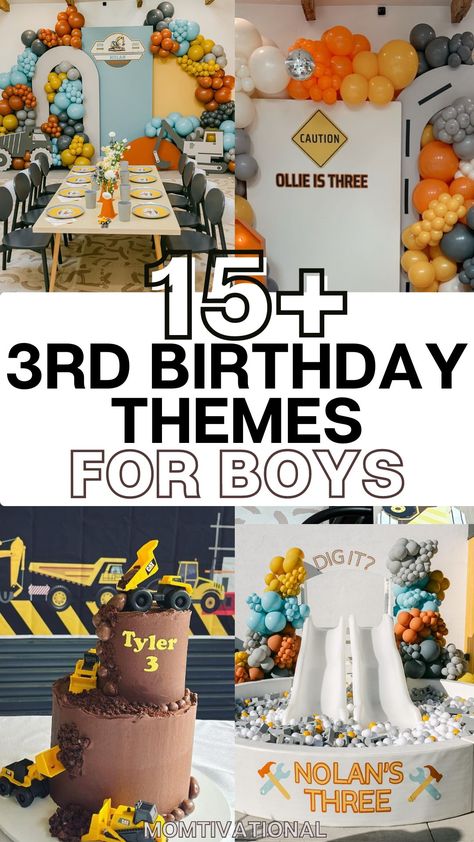 Find creative 3rd birthday party ideas for boys to make your little one's special day unforgettable. From fun themes to decorations and activities, we have everything you need to plan the perfect 3rd birthday celebration. Whether you're looking for a specific theme or just some general inspiration, our curated collection of 3rd birthday party ideas for boys has got you covered. Multiple Themed Birthday Party, Three Year Old Bday Theme, Birthday Themes For 3 Year Boy, 3 Boy Birthday Party Ideas, 3rd Birthday Party Themes Boy, Toddler 3rd Birthday Party Ideas, 3rd Birthday Theme Ideas Boy, 3 Birthday Theme Boy, 3rd Birthday Party Ideas For Boys