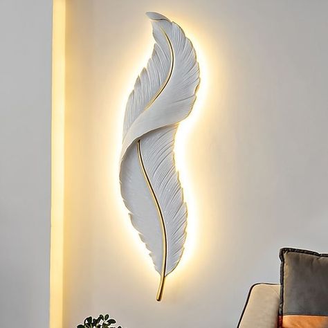 1-Light 65cm LED Wall Lights Feather Shape Design Wall Lights Modern Light Luxury Style Bedroom Dining Room Resin Wall Light 110-120V 220-240V 2022 - THB ฿7540 Luxury Wall Sconces, Feather Lamp, Nordic Lamp, Modern Wall Lamp, Luminaire Mural, Feather Wall, Color Changing Lights, Modern Wall Sconces, Creative Wall