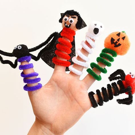 Pipe Cleaner Finger Puppets Halloween Finger Puppets, One Little Project, Halloween Finger, Red Pom Poms, Felt Monster, Monster Craft, Fun Fall Crafts, Fun Halloween Crafts, Weekend Crafts