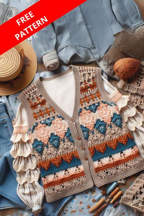 Add vintage charm to your wardrobe with a stylish crochet granny square vest. Learn how to create this trendy and unique piece with our detailed pattern. Crochet Granny Square Vest Pattern, Granny Square Vest Pattern Free, Granny Square Vest Pattern, Crochet Granny Square Vest, Crochet Pattern Granny Square, Granny Square Vest, Vest Crochet Pattern, Granny Squares Crochet, Pattern Granny Square