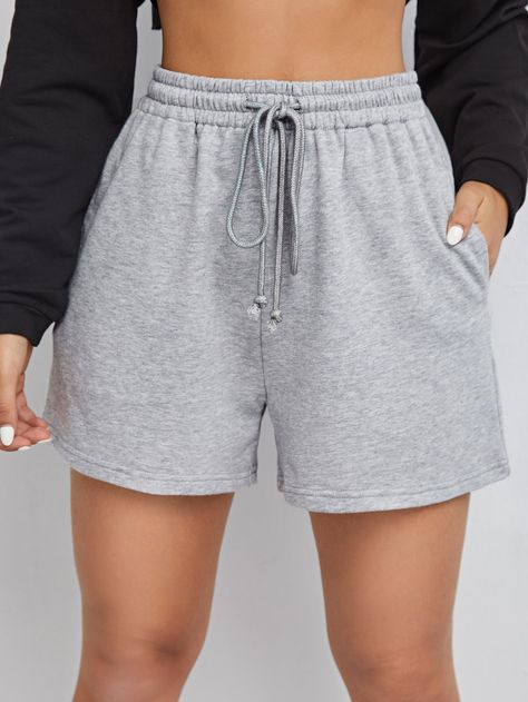 SHEIN Drawstring Waist Solid Track Shorts | SHEIN USA Workout Shorts Outfit, Sweatpant Shorts, Look Con Short, Outfits Mit Shorts, Spring Shorts, Track Shorts, Elastic Waist Shorts, Cute Shorts, Drawstring Shorts