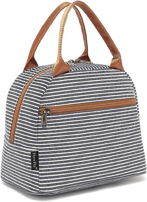 FlowFly Lunch Bag Tote Bag Lunch Organizer Lunch Holder Insulated Lunch Cooler Bag for Women/Men,White&Black Stripe Meal Prep Bag, Women Lunch Bag, Reusable Lunch Bags, Best Lunch Bags, Lunch Cooler, Cooler Tote, Bag Lunch, Cooler Lunch Bag, Insulated Bag