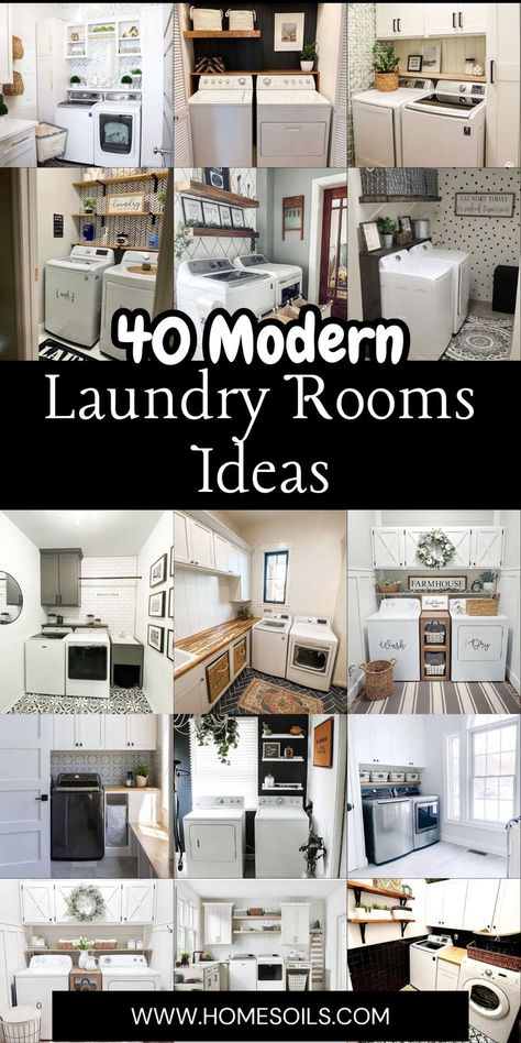 Transform your space with 40 modern laundry room ideas that combine style and efficiency for the ultimate chore experience. Visit our site for inspiring design tips! Laundry Room With Tv, Luxurious Laundry Room Ideas, Laundry Room Galley Layout, Laundry Room With Black And White Tile, Small Laundry Room Layout Floor Plans, Mud Rooms With Laundry, Laundry Room Ideas 2024, Laundry Room With No Windows, Space Saving Laundry Room Ideas