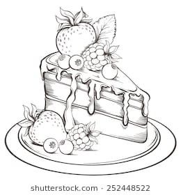 Drawing For Birthday, Cake With Icing, For Birthday Card, Cake Drawing, Desen Realist, Slice Of Cake, Art Sketches Doodles, صفحات التلوين, Cake Easy