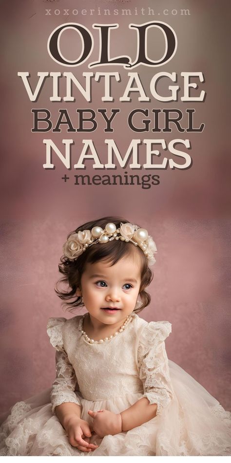 adorable little girl in lace dress and pearls and tile old vintage baby girl names 1950s Girl Names, Victorian Names Girl, Timeless Girl Names, Coquette Girl Names, Old Money Girl Names, Old Baby Names, Victorian Girl Names, L Girl Names, Old Timey Names