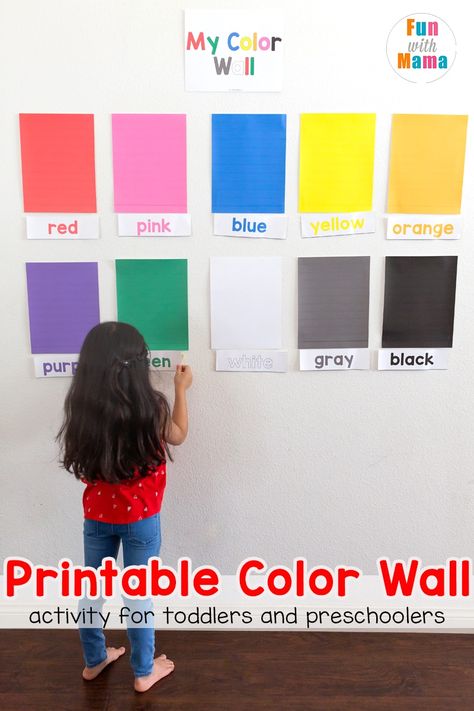 Learn Colors Wall Printable Activity for toddlers and preschoolers - Fun with Mama Toddler Art Supplies, Color Activities For Toddlers, Preschool Supplies, Colors For Toddlers, Shape Activities Preschool, Toddler Playroom, Challenges Activities, Colors Wall, Teaching Colors