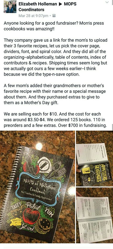 Creating a MOPS cookbook by end of year with all the blue ribbon recipes Moms Group Activities, Cookbook Fundraiser, Mops Leadership, Youth Group Fundraisers, Mops International, Silent Auction Basket, Cheerleading Fundraiser, Homemade Recipe Books, Silent Auction Baskets