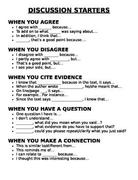 Discussion Starters Anchor Chart Class Discussion Anchor Chart, Sentence Stems For Discussion, Discussion Sentence Starters, Discussion Post College, College Instructor, Legal Writing, Citing Evidence, Language Functions, 5th Grade Writing